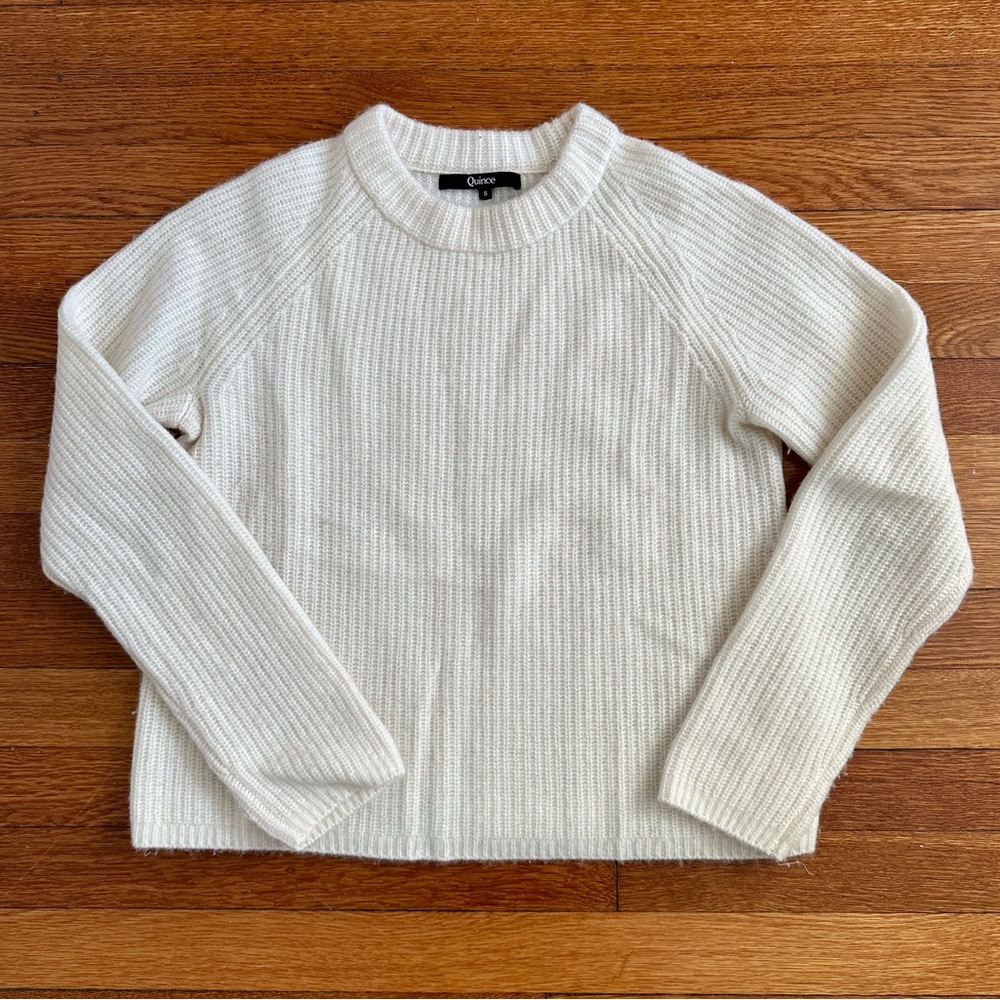 Quince cream cashmere fisherman knit sweater